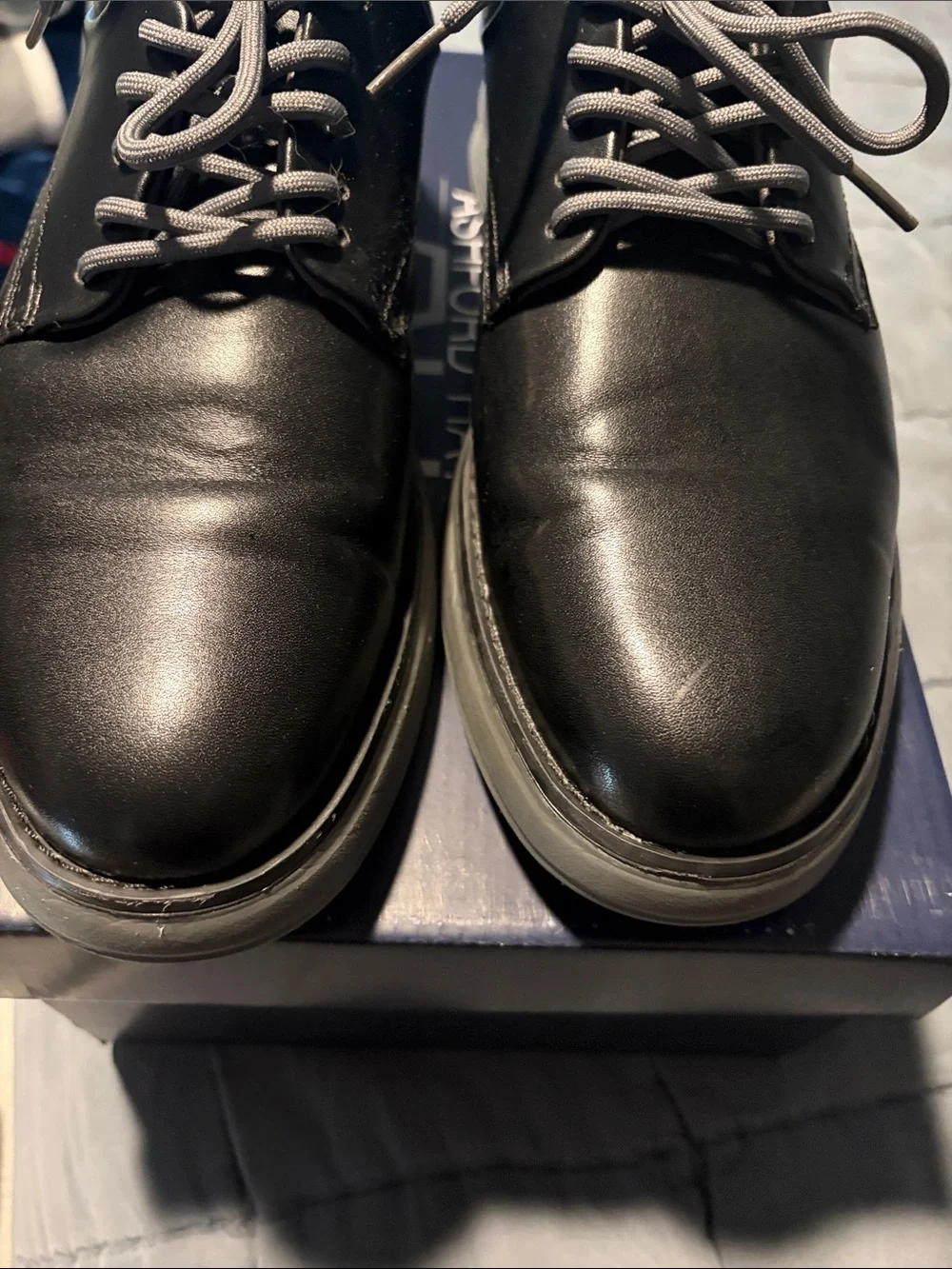 Men's Black Leather Derby Shoes with Gray Laces